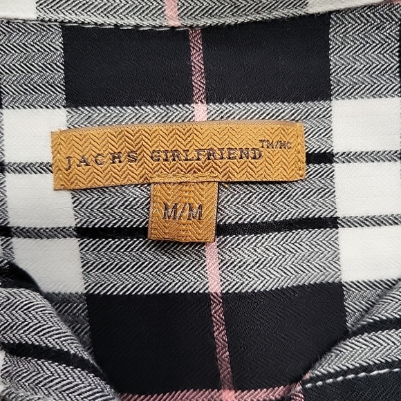 JACHS GIRLFRIEND Women's Shirt Size M Blue & Pink Plaid Short Sleeve Button Up - Picture 6 of 9